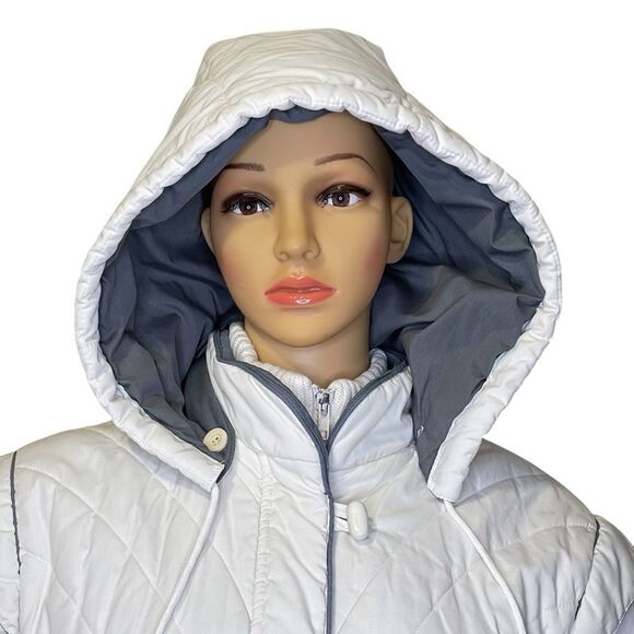 Vintage 80’s Saxton Hall Zipper And Button Puffer Coat White Gray Large - Picture 3 of 15